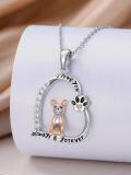 wholesale 925 Sterling Silver Heart Pendant with Dog and Paw Print Charm Necklace for Women - Always & Forever Love You s-0-4