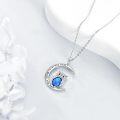 wholesale 925 Sterling Silver Blue Fire Opal Owl Crescent Moon Pendant Necklace-0-4