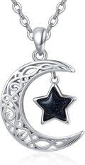 wholesale 925 Sterling Silver Crescent Moon & Blue Stone Star Pendant Necklace for Women-0-0