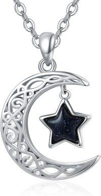 wholesale 925 Sterling Silver Crescent Moon & Blue Stone Star Pendant Necklace for Women-Sandstone Moon Star