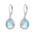 wholesale 925 Sterling Silver Blue Moonstone Birth Flower Filigree Teardrop Dangle Leverback Earrings-0-0