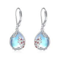 wholesale 925 Sterling Silver Blue Moonstone Birth Flower Filigree Teardrop Dangle Leverback Earrings-12-Holly