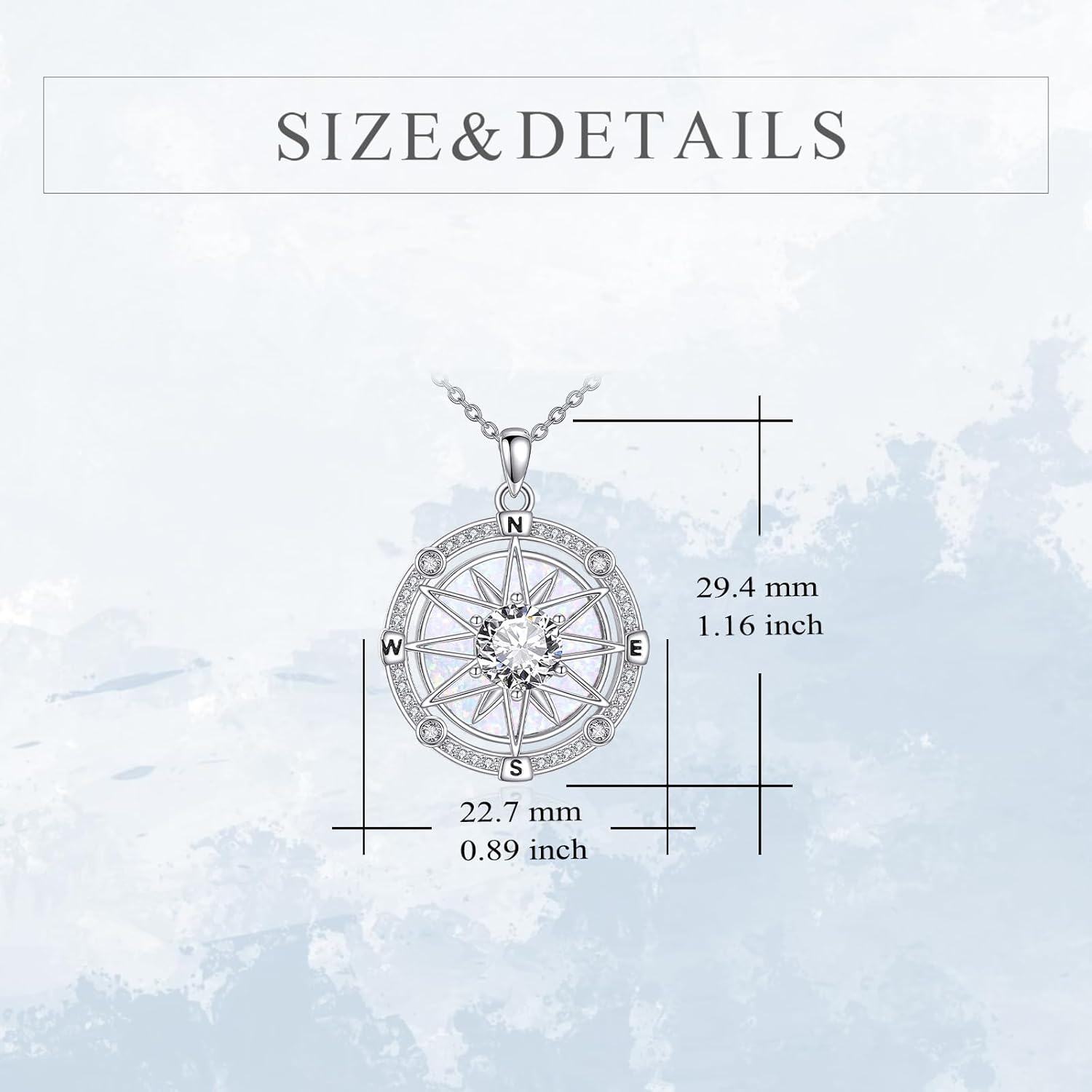 Sterling Silver Opal Abalone Blue Crystal Compass Necklace-0-3