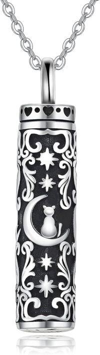 wholesale 925 Sterling Silver Black Enamel Cat Moon Star Cremation Urn Keepsake Memorial Ashes Holder Locket Pendant Necklace s for Women Mom Sisters-cat