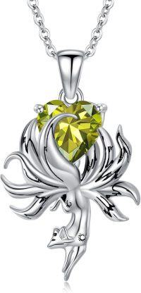 wholesale 925 Sterling Silver Fox Pendant Necklace w Birthstone Women s Jewelry Gift-08-August