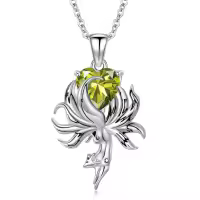 wholesale 925 Sterling Silver Fox Pendant Necklace Wholesale w Birthstone Women s Jewelry Gift-08-August