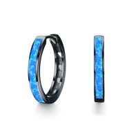 wholesale 925 Sterling Silver Simulated Opal Hoop Earrings for Women Hypoallergenic Huggie Hinged Hoops Colorful Jewelry Gift-20mm Black Glod Blue-20