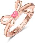 wholesale Rose Gold 925 Sterling Silver Pink Enamel Bow Knot Adjustable Ring for Women-0-0