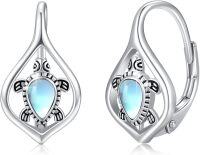 wholesale 925 Sterling Silver Moonstone Turtle Leverback Hoop Earrings - Boho Ocean Jewelry for Women-01-Turtle（1-Moonstone\/June Birthstone）