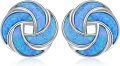 wholesale 925 Sterling Silver Blue Opal Love Knot Stud Earrings  for Women-0-0
