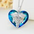 wholesale 925 Sterling Silver Heart-Shaped RN Pendant Necklace with Caduceus and Blue Crystal Stone-0-3