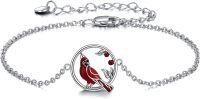 wholesale 925 Sterling Silver Red Bird and Cherry Branches Charm Anklet-Red-Cardinal anklets for women Sterling Silver