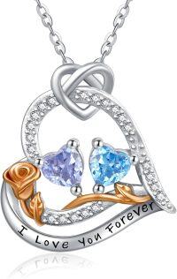 wholesale  Sterling Silver 2 Birthstones Rose Heart Necklace for Women -06-12-Jun-Dec