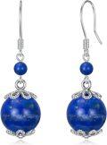 wholesale 925 Sterling Silver & Lapis Lazuli Round Bead Drop Earrings - Bohemian Style  for Her-0-0