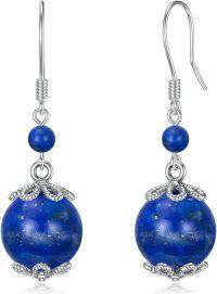 wholesale 925 Sterling Silver & Lapis Lazuli Round Bead Drop Earrings - Bohemian Style  for Her-Lapis Lazuli B