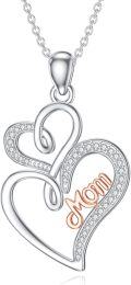 wholesale 925 Sterling Silver Double Heart Mom Pendant Necklace - Mother's Day Gifts-0-0