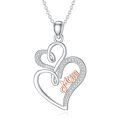 wholesale 925 Sterling Silver Double Heart Mom Pendant Necklace Cubic Zirconia Two Tone Rose Gold-0-0