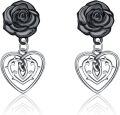 wholesale 925 Sterling Silver Black Rose Heart Moon Star Drop Dangle Charm Stud Earrings  for Women Girls-0-0