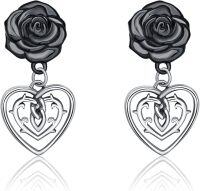 wholesale 925 Sterling Silver Black Rose Heart Moon Star Drop Dangle Charm Stud Earrings  for Women Girls-Rose