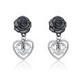 wholesale 925 Sterling Silver Black Rose Heart Moon Star Drop Dangle Charm Stud Earrings  for Women Girls-0-0