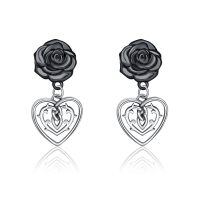 wholesale 925 Sterling Silver Black Rose Heart Moon Star Drop Dangle Charm Stud Earrings  for Women Girls-Rose
