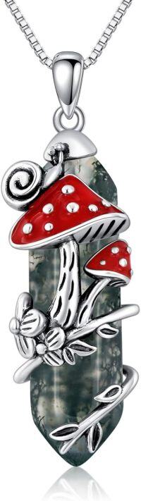 wholesale Sterling Silver Mushroom Necklace with Snail Pendant Gift for Women-Style 5-Moss Agate