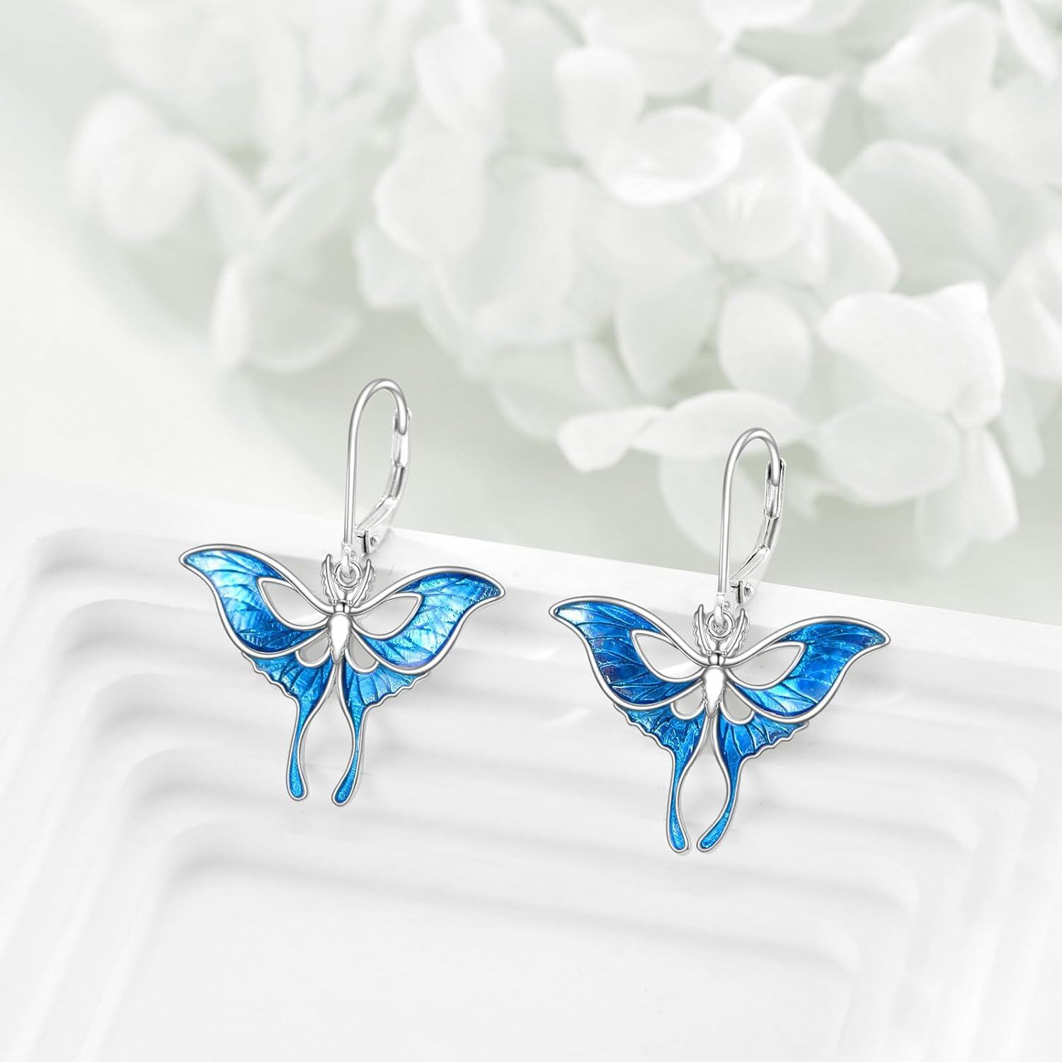 Sterling Silver Luna Moth Dangle Earrings Jewelry Gifts for Women Girls Friends-0-1