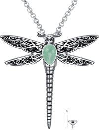 wholesale Sterling Silver Stone Dragonfly Urn Necklace for Ashes w Filling Tool-Stone-Green Aventurine