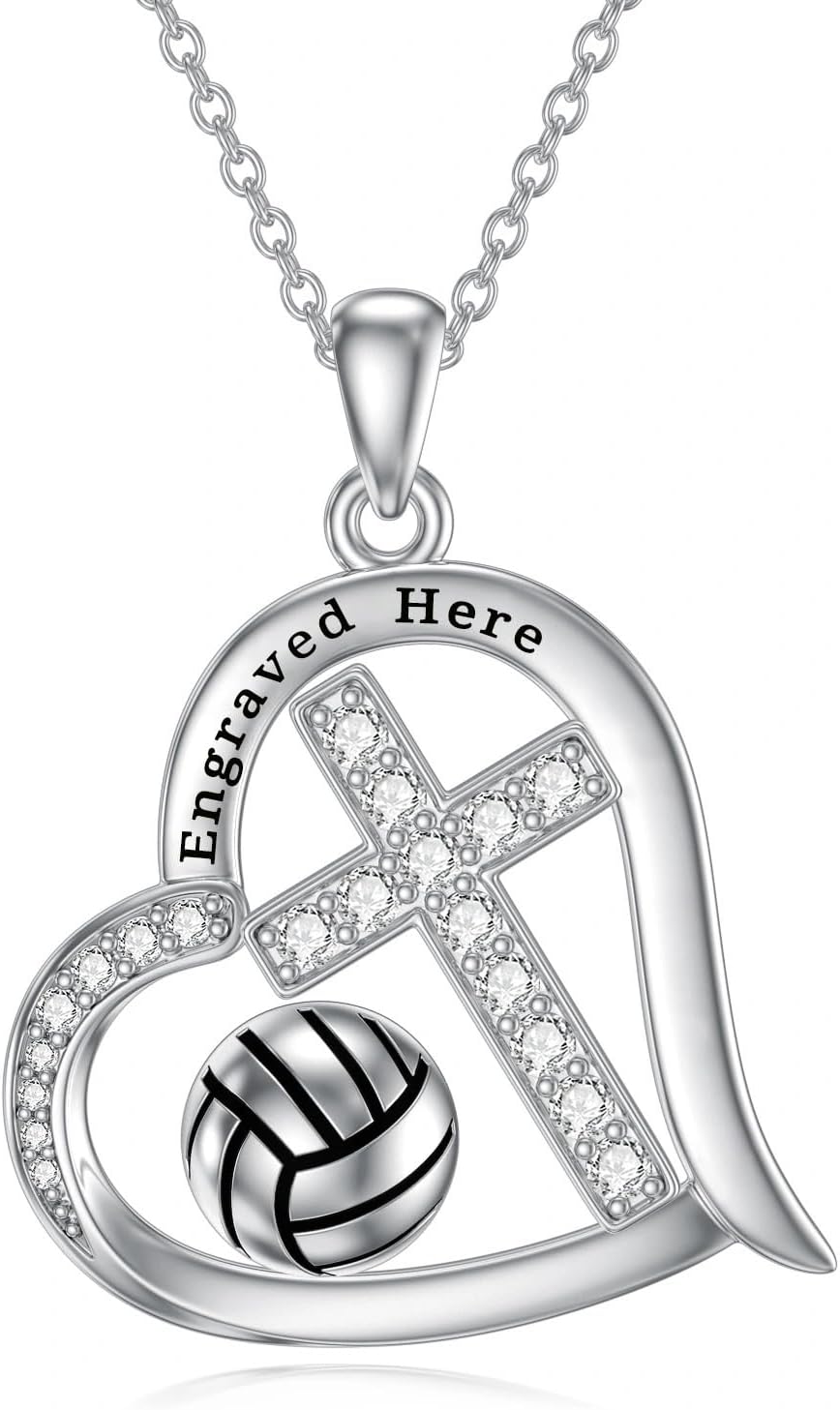 wholesale Sterling Silver Heart Cross Volleyball Pendant Necklace for Women-Customized Volleyball Necklace-Volleyball