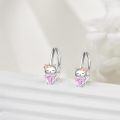 wholesale 925 Sterling Silver Cat Heart-Shaped Leverback Earrings with Pink Stones - Cute Animal  for Women-0-3