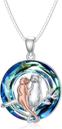 wholesale 925 Sterling Silver Round Cut Blue Topaz Gemstone Love Otters Pendant Necklace  for Women Girls-Otter Necklace