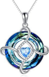 wholesale 925 Sterling Silver Blue Swarovski Crystal Heart Pendant Necklace Witch's Knot Pagan s for Women-Witches knot necklace