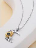 wholesale 925 Sterling Silver 925 Sunflower & Crescent Moon Necklace with Butterfly Charm - Romantic Gift for Women-0-3