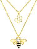 wholesale Gold 925 Sterling Silver Austrian Crystal Honeycomb & Bee Pendant Necklace for Women/Mom-0-0