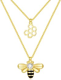wholesale Gold 925 Sterling Silver Austrian Crystal Honeycomb & Bee Pendant Necklace for Women/Mom-Bee Necklace