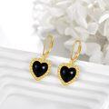 wholesale Gold-Plated 925 Sterling Silver Heart-Shaped Black Onyx and Tourmaline Filigree Drop Earrings-0-4