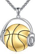 wholesale 925 Sterling Silver Basketball with Headphones Pendant Necklace - Hip Hop Sports s for Men-0-0