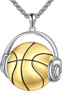 wholesale 925 Sterling Silver Basketball with Headphones Pendant Necklace - Hip Hop Sports s for Men-headphone basketball