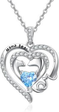 wholesale 925 Sterling Silver Birthstone Mama Heart Necklace for Mom Wife Grandma-03 Mar - Aquamarine