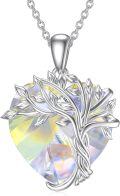 wholesale  925 Sterling Silver & White Crystal Heart Tree of Life Necklace, April Birthstone Gift for Women-0-0
