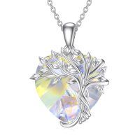 wholesale  925 Sterling Silver & White Crystal Heart Tree of Life Necklace, April Birthstone Gift for Women-04-White Crystal