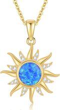 wholesale 14K Gold Blue Opal Sun Necklace with Moissanite, 16-18 Adjustable Chain-0-0
