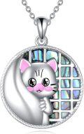wholesale 925 Sterling Silver Iridescent Abalone Shell Cat Pendant Necklace Gift for Women-0-0