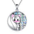 wholesale 925 Sterling Silver Iridescent Abalone Shell Cat Pendant Necklace Gift for Women-0-0