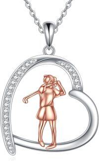 wholesale 925 Sterling Silver Heart-Shaped Golf Player Pendant Necklace s for Women-Golf