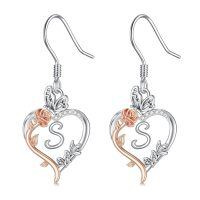 TOUPOP Sterling Silver Rose Heart Butterfly Initial S Letter Drop Dangle Earrings-undefined