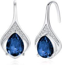 wholesale 925 Sterling Silver Birthstone Teardrop Leverback Dangle Earrings-sapphire