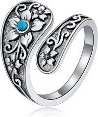 wholesale 925 Sterling Silver Turquoise Adjustable Flower Ring Women s Gift-Flower c