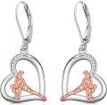 wholesale 925 Sterling Silver Heart-Shaped Dangle Earrings with Gymnast Charm - Perfect Sporty Gifts for Women & Girls-0-0