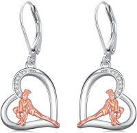 wholesale 925 Sterling Silver Heart-Shaped Dangle Earrings with Gymnast Charm - Perfect Sporty Gifts for Women & Girls-Volleyball